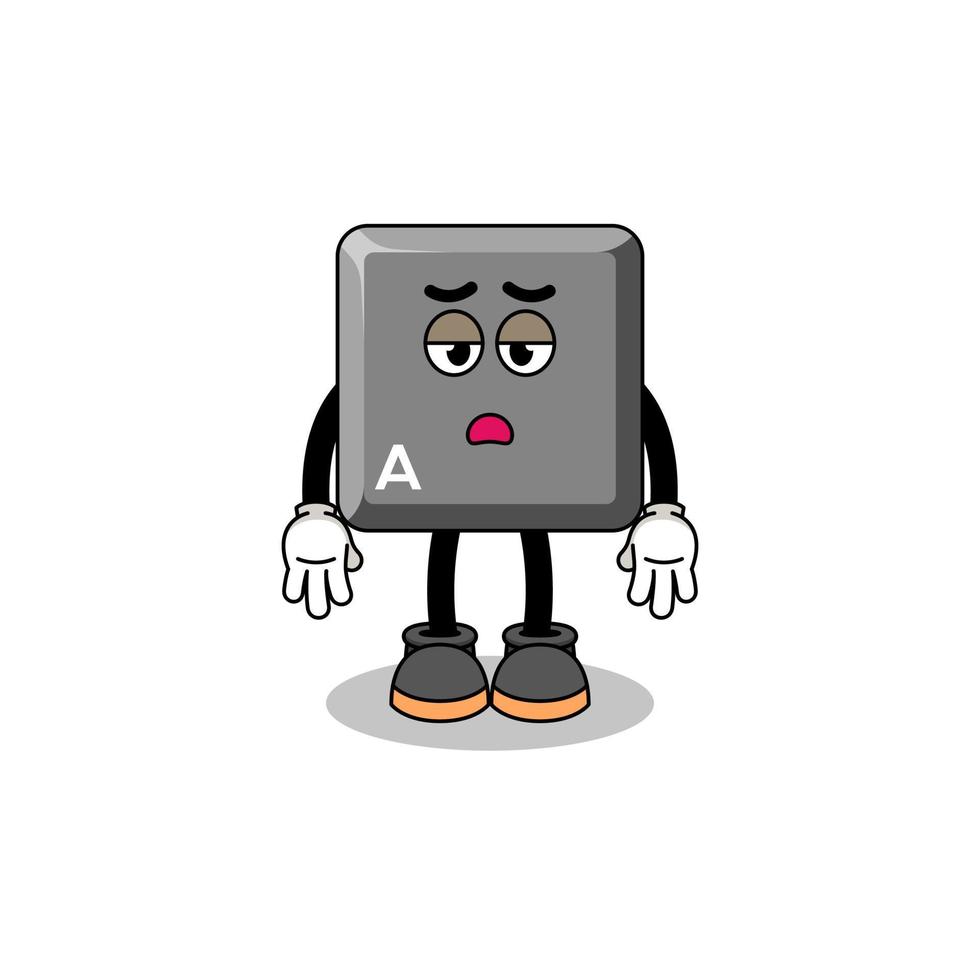 keyboard A key cartoon with fatigue gesture vector