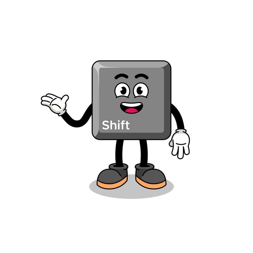 keyboard shift key cartoon with welcome pose vector