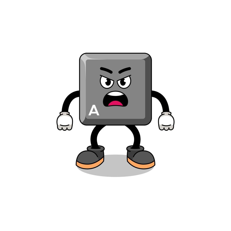keyboard A key cartoon illustration with angry expression vector