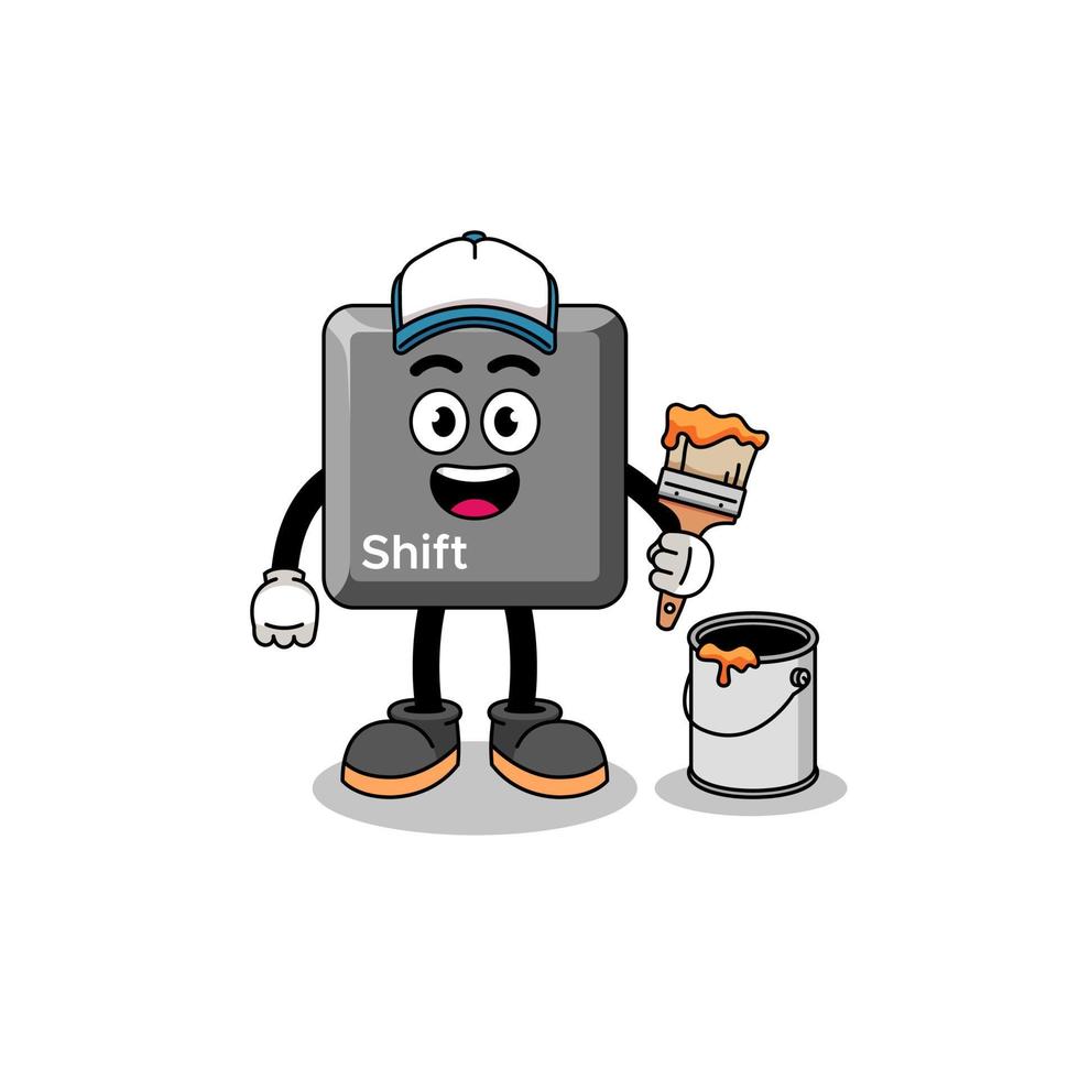 Character mascot of keyboard shift key as a painter vector