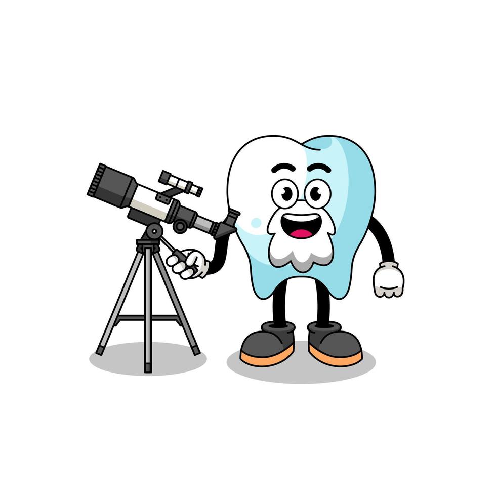 ilustración de la mascota del diente como astrónomo vector