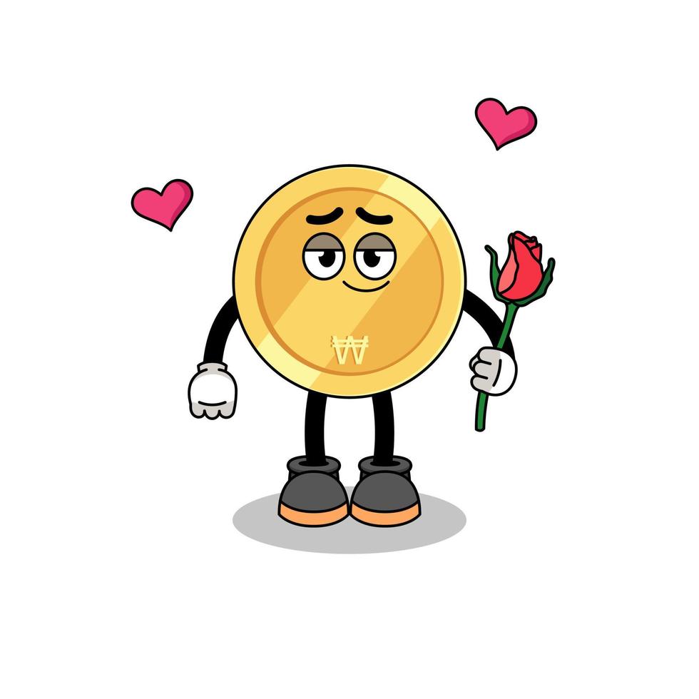 south korean won mascot falling in love vector