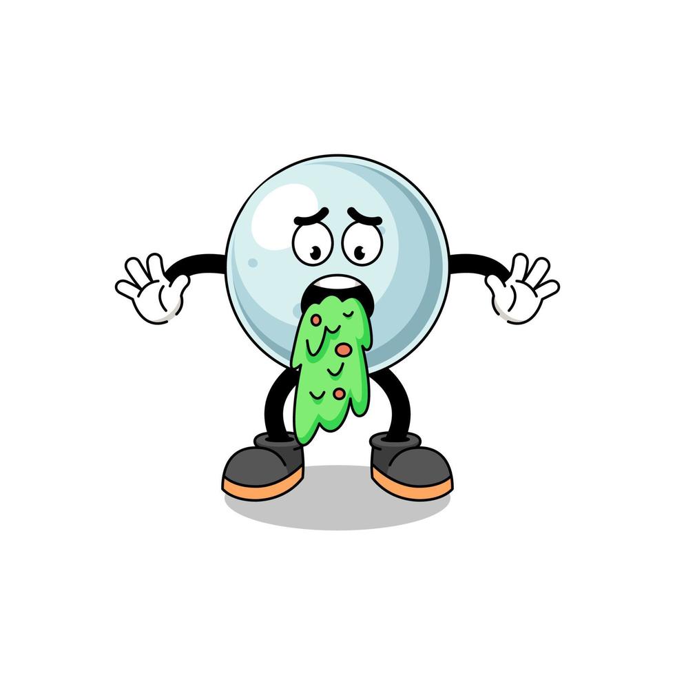 silver ball mascot cartoon vomiting vector