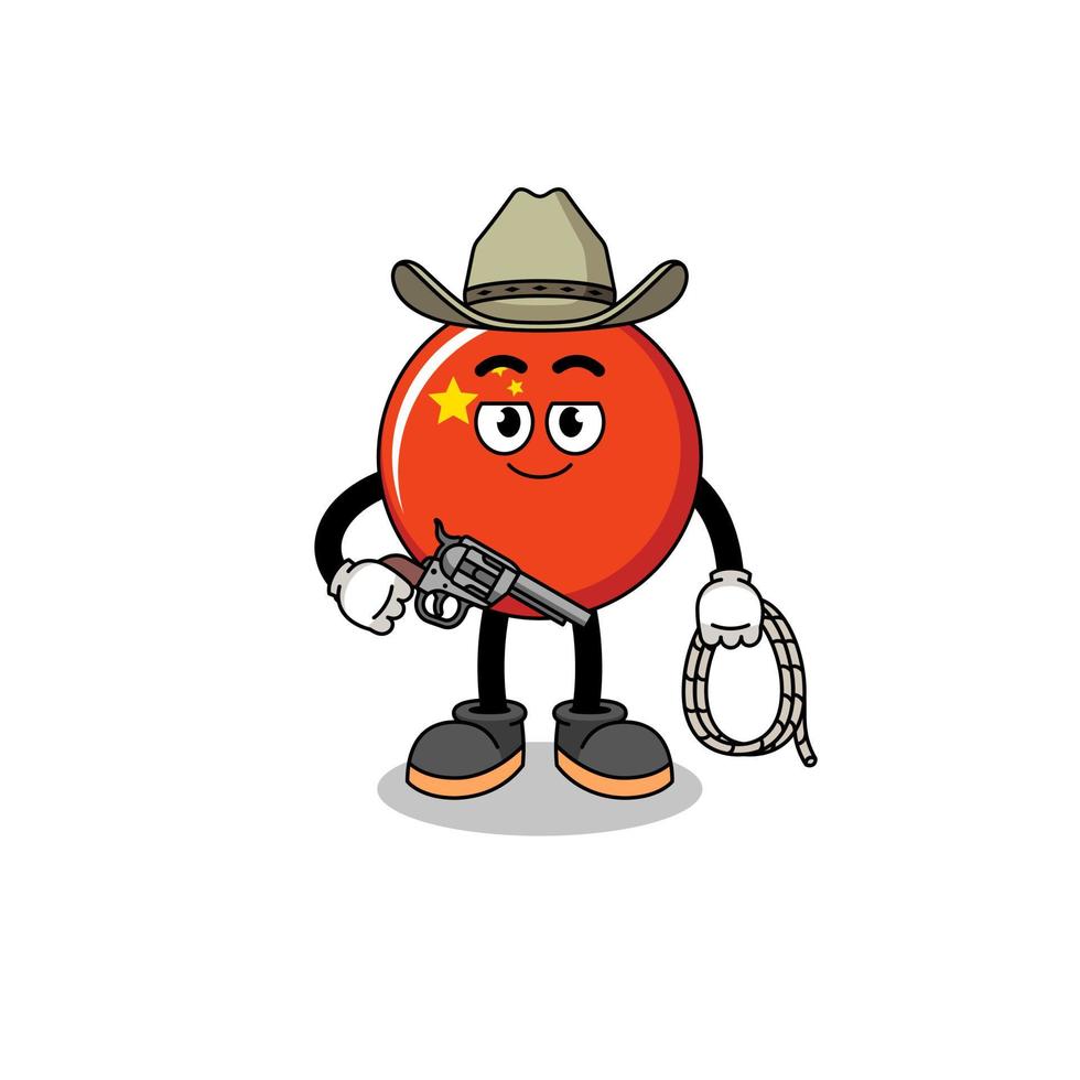 Character mascot of china flag as a cowboy vector