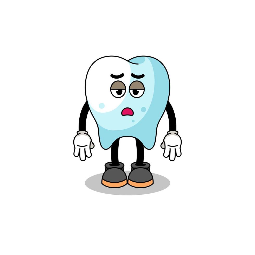tooth cartoon with fatigue gesture vector