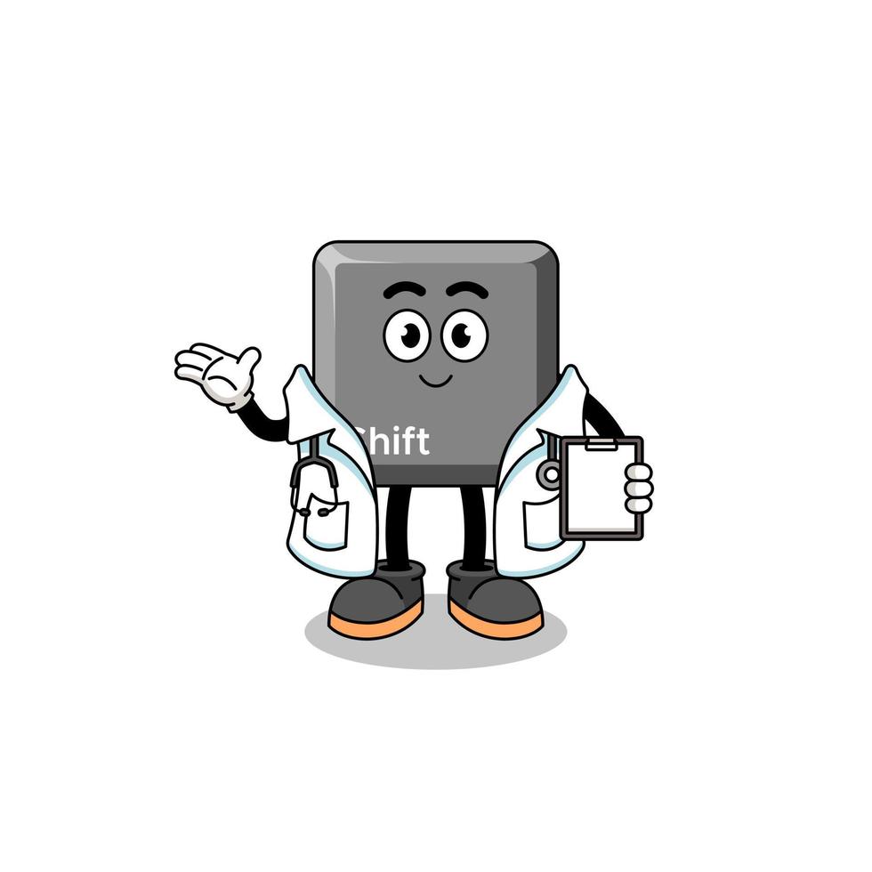 Cartoon mascot of keyboard shift key doctor vector