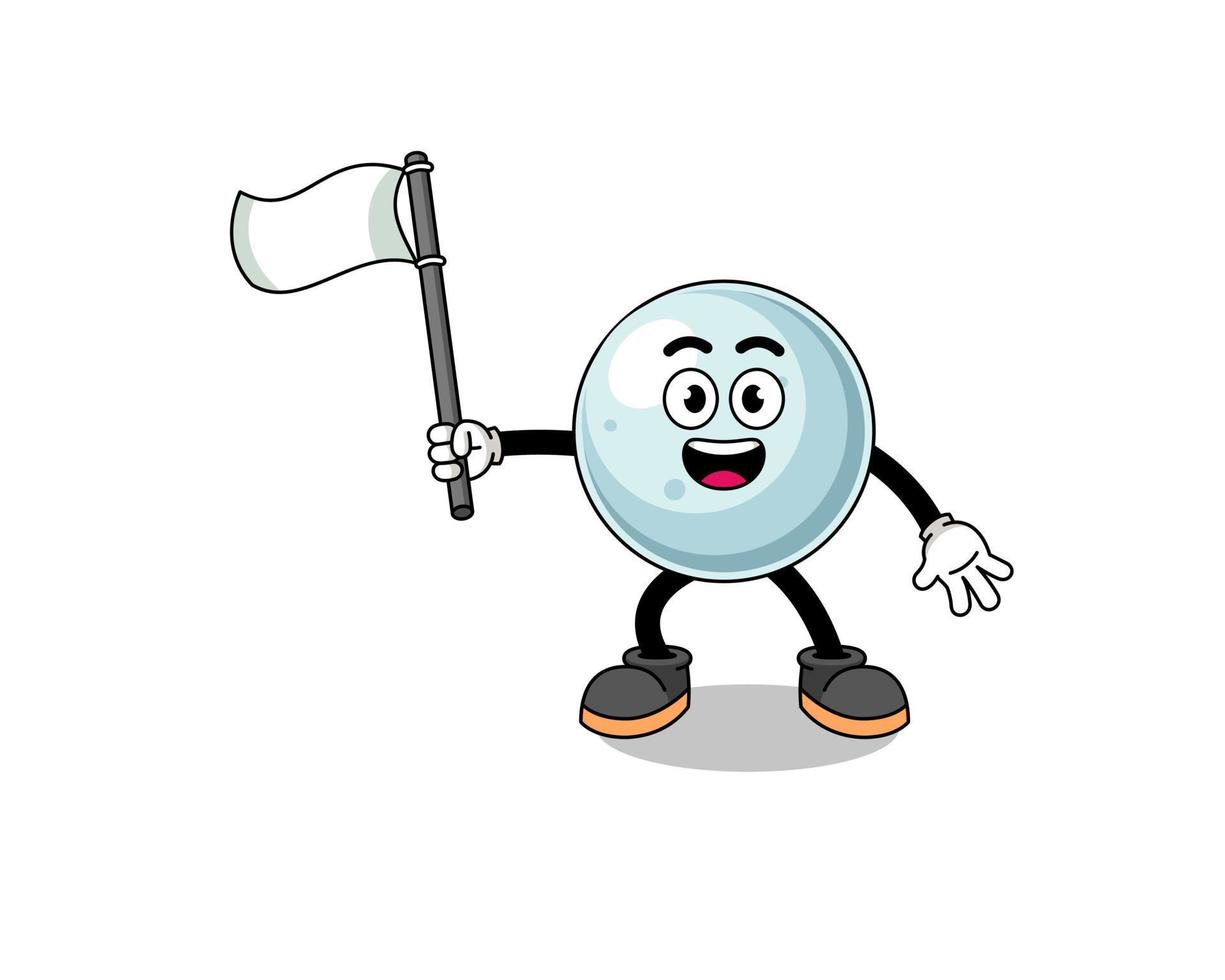 Cartoon Illustration of silver ball holding a white flag vector