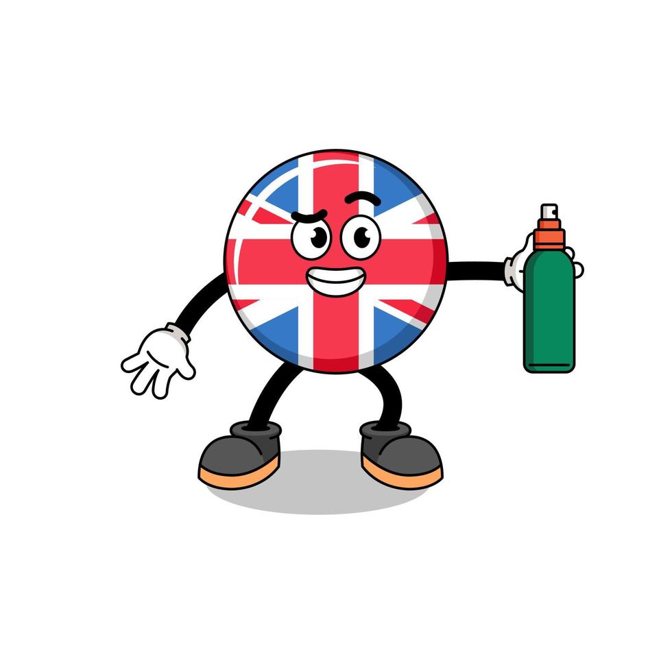 united kingdom flag illustration cartoon holding mosquito repellent vector