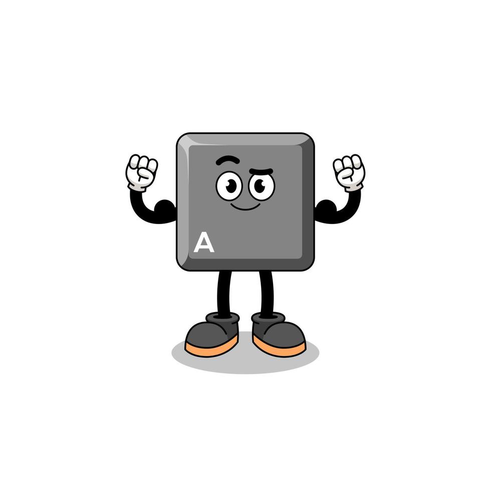 Mascot cartoon of keyboard A key posing with muscle vector