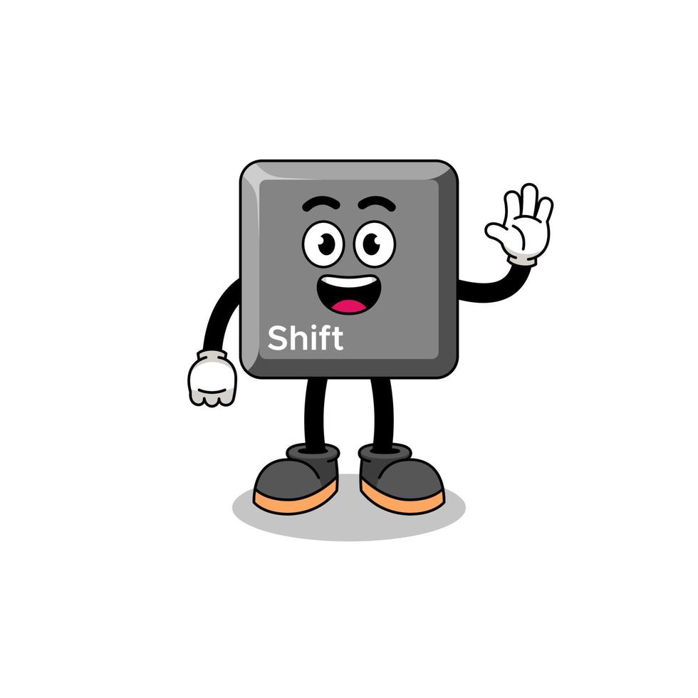 keyboard shift key cartoon doing wave hand gesture vector
