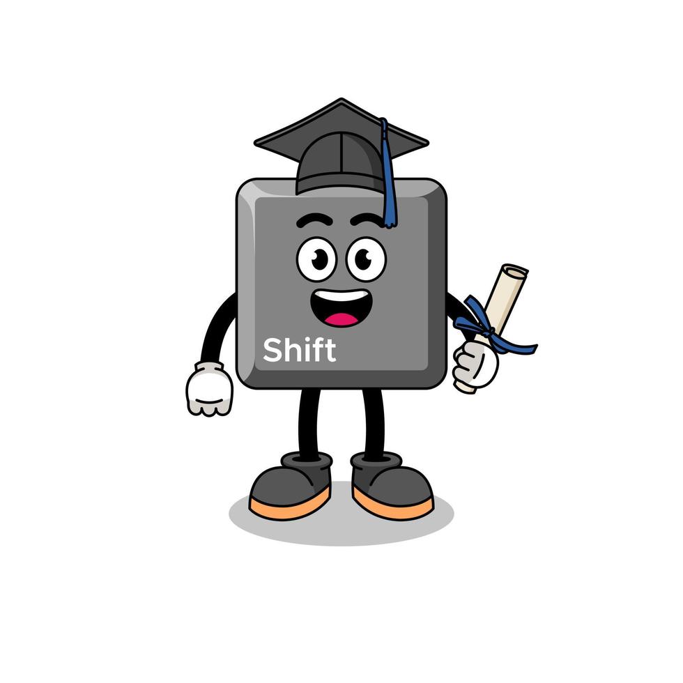 keyboard shift key mascot with graduation pose vector