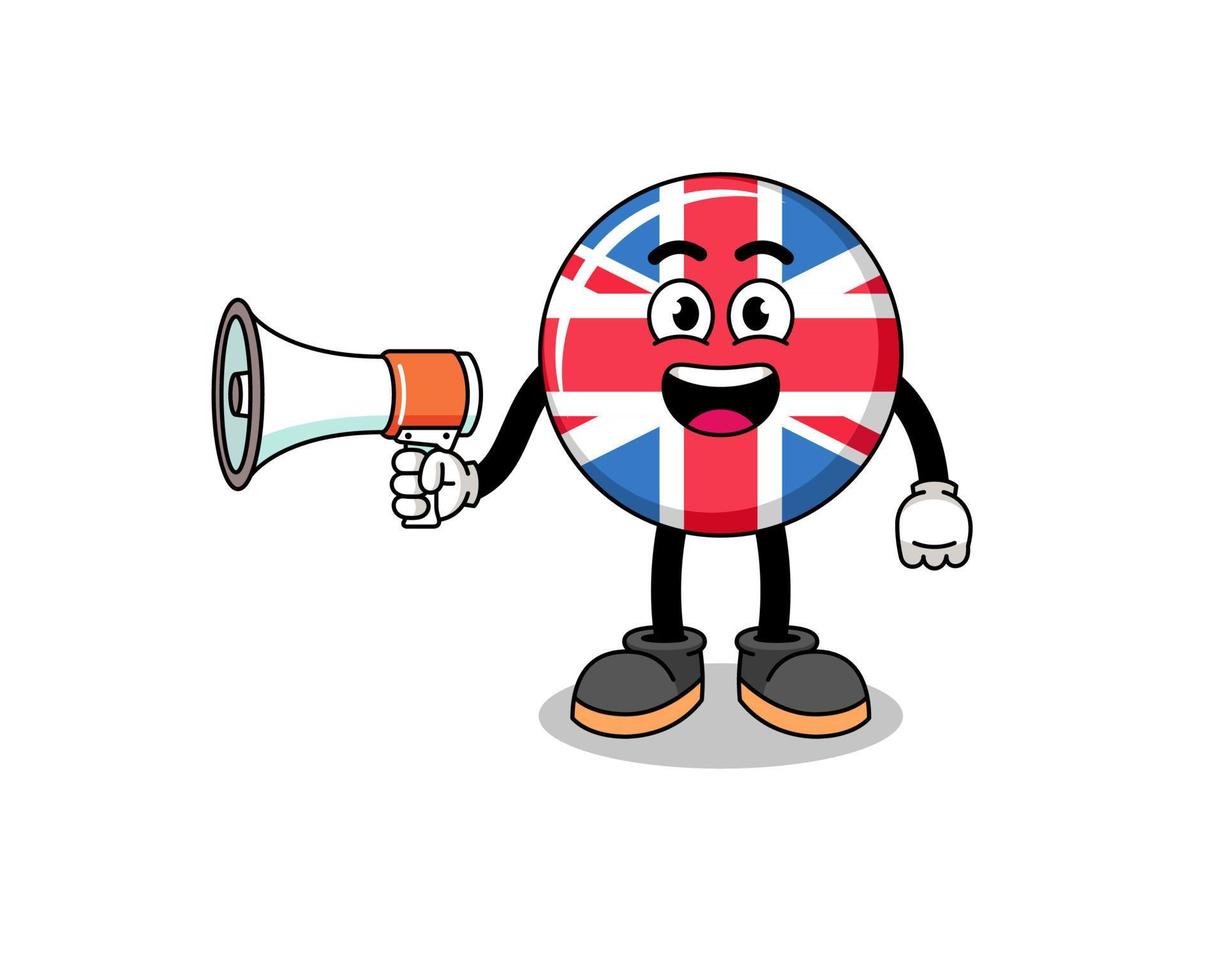 ilustración de dibujos animados de bandera de reino unido con megáfono vector