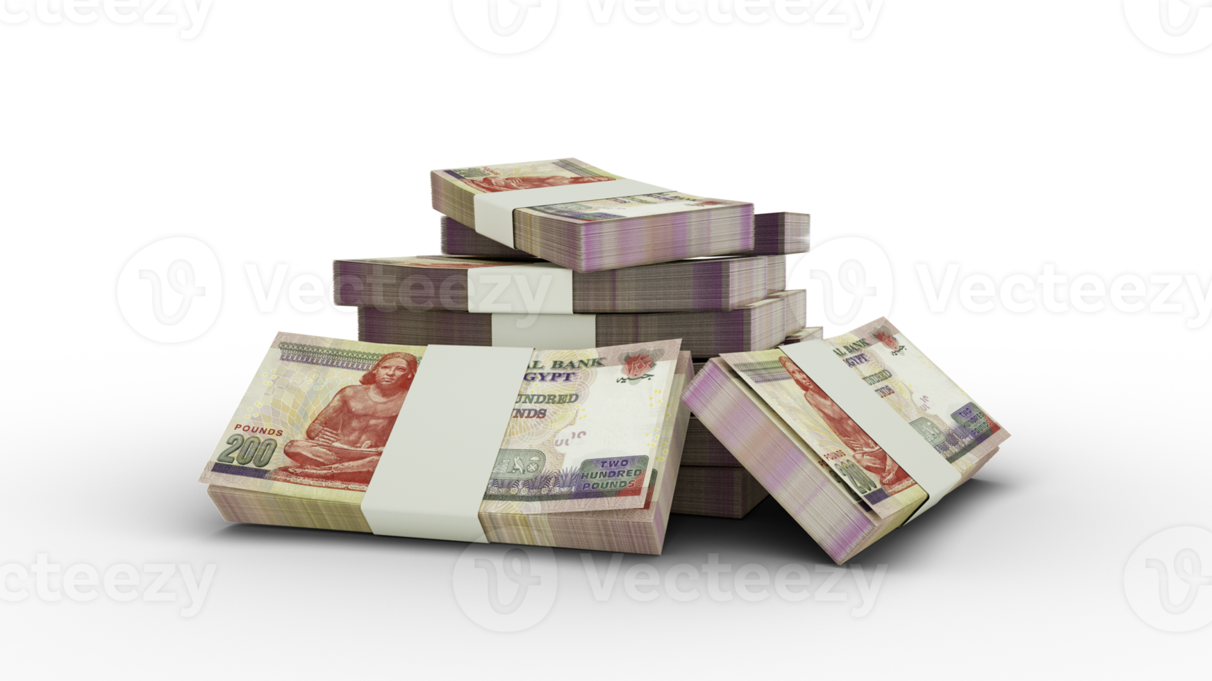 3d rendering of Stack of Egyptian pound notes. bundles of Egyptian currency notes png