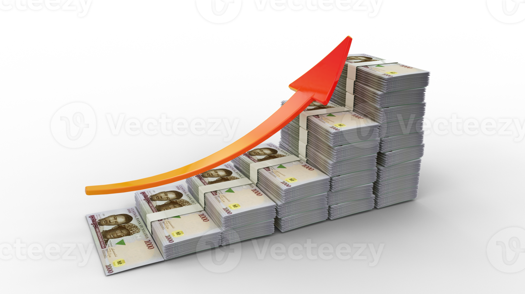 financieel groei teken gemaakt van stapels van Nigeriaans naira notities. 3d renderen van geld geregeld in de het formulier van een bar diagram geïsoleerd Aan transparant achtergrond png