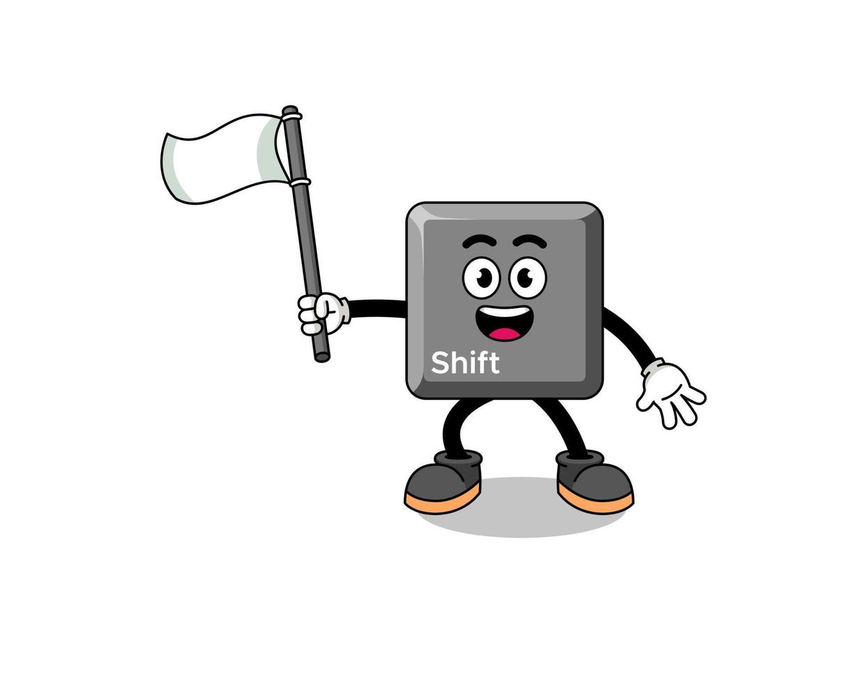 Cartoon Illustration of keyboard shift key holding a white flag vector