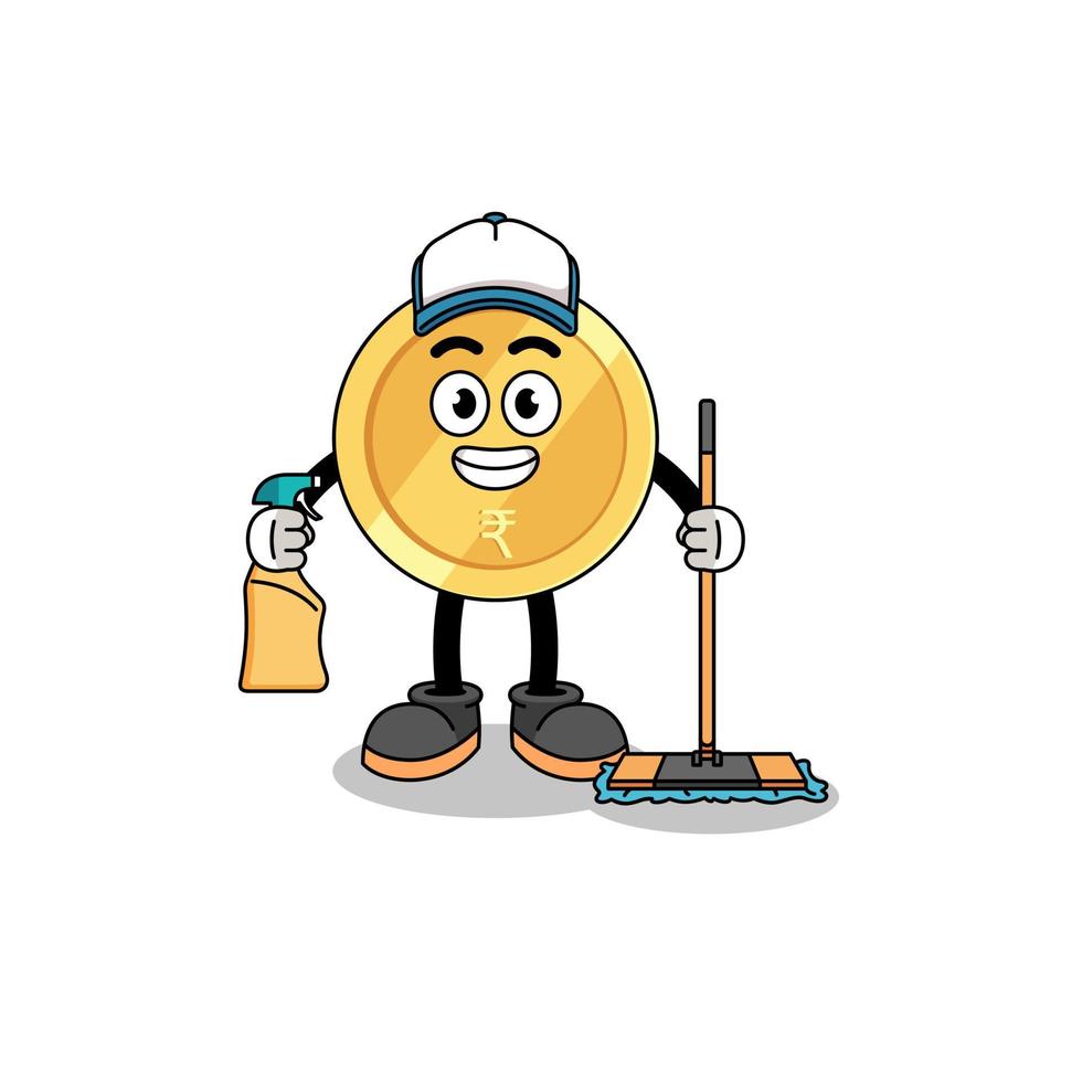 Character mascot of indian rupee as a cleaning services vector