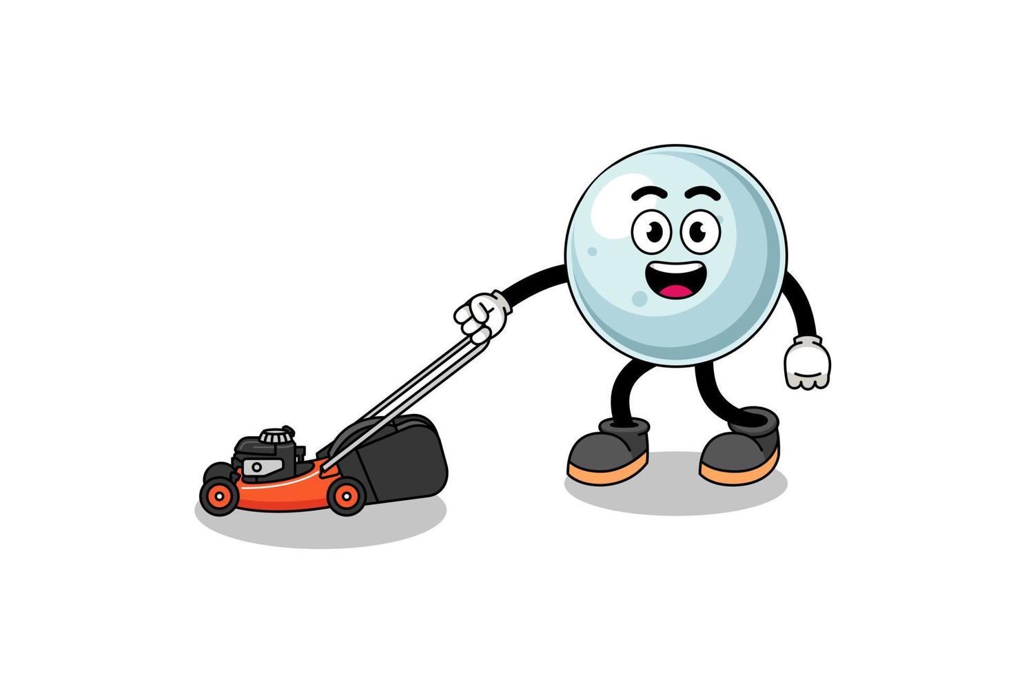 silver ball illustration cartoon holding lawn mower vector