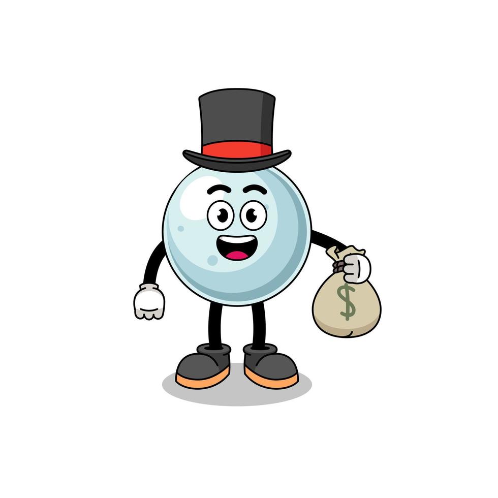 ilustración de mascota de bola de plata hombre rico sosteniendo un saco de dinero vector