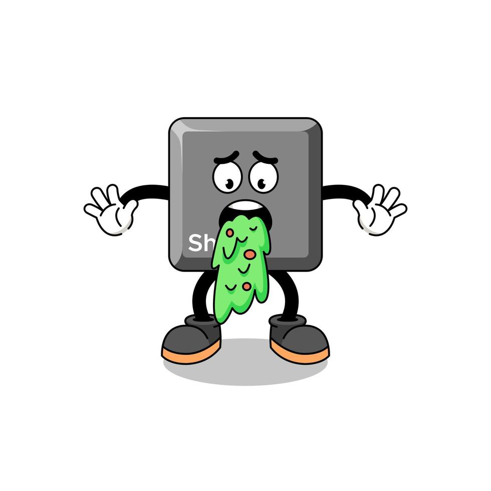 keyboard shift key mascot cartoon vomiting vector