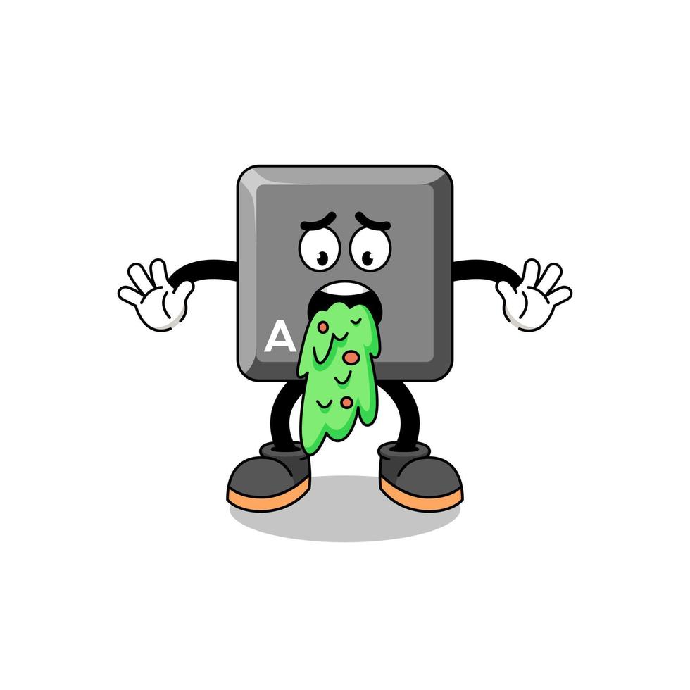 keyboard A key mascot cartoon vomiting vector