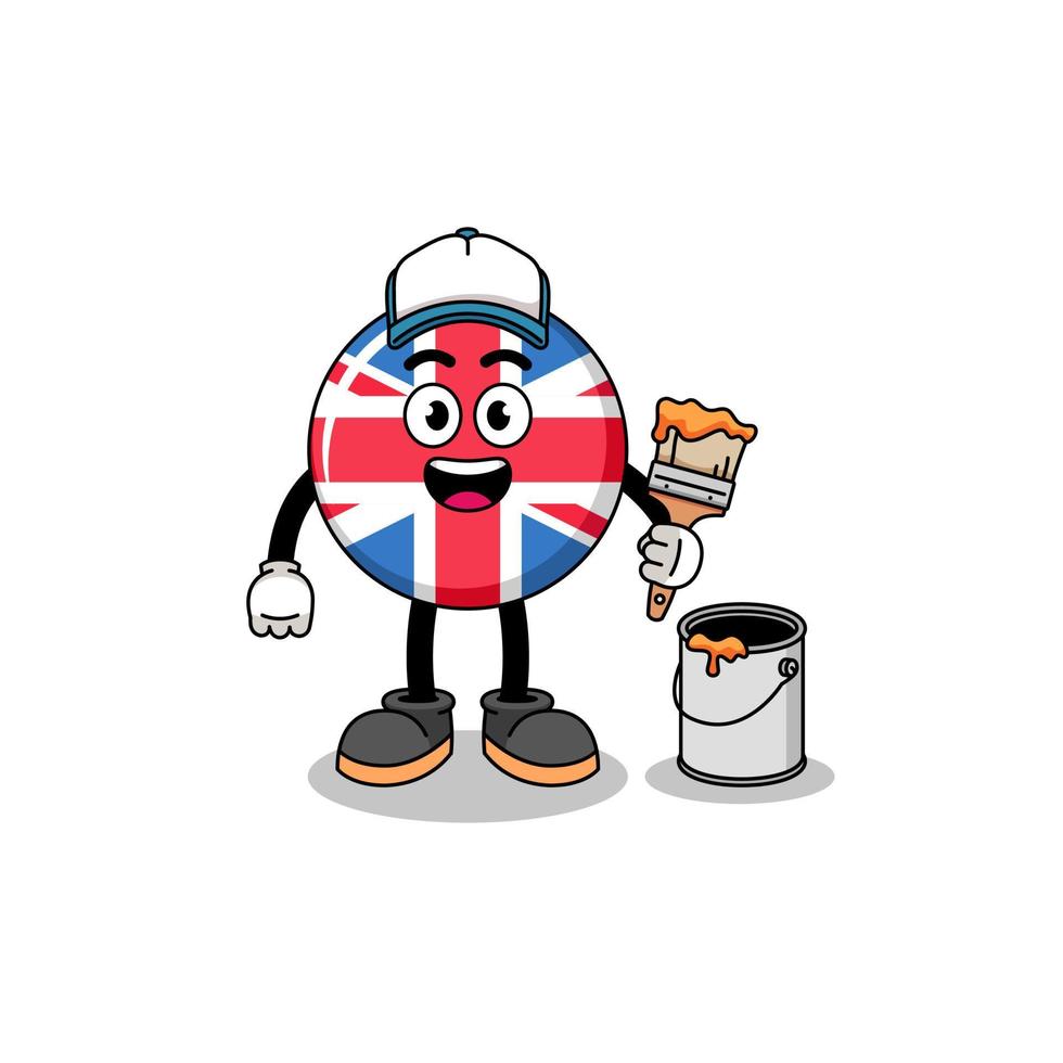 Character mascot of united kingdom flag as a painter vector