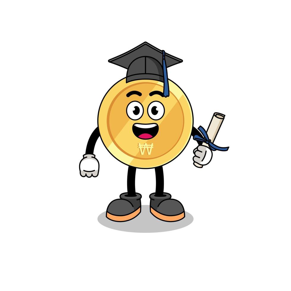 south korean won mascot with graduation pose vector