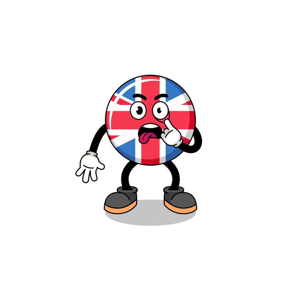 ilustración de personaje de la bandera del reino unido con la lengua fuera vector