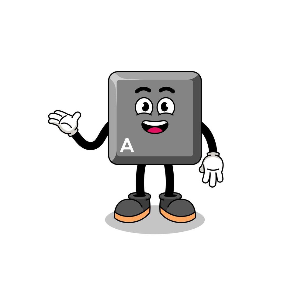 keyboard A key cartoon with welcome pose vector