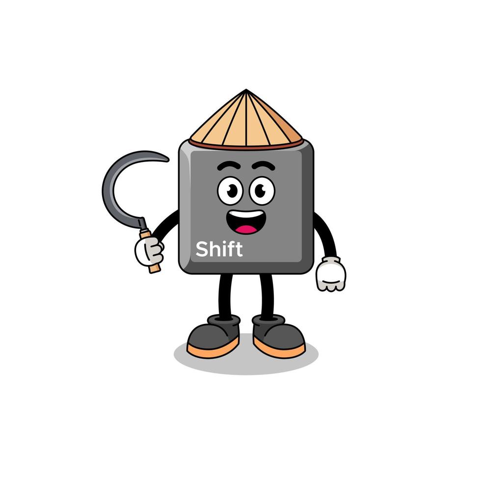 Illustration of keyboard shift key as an asian farmer vector