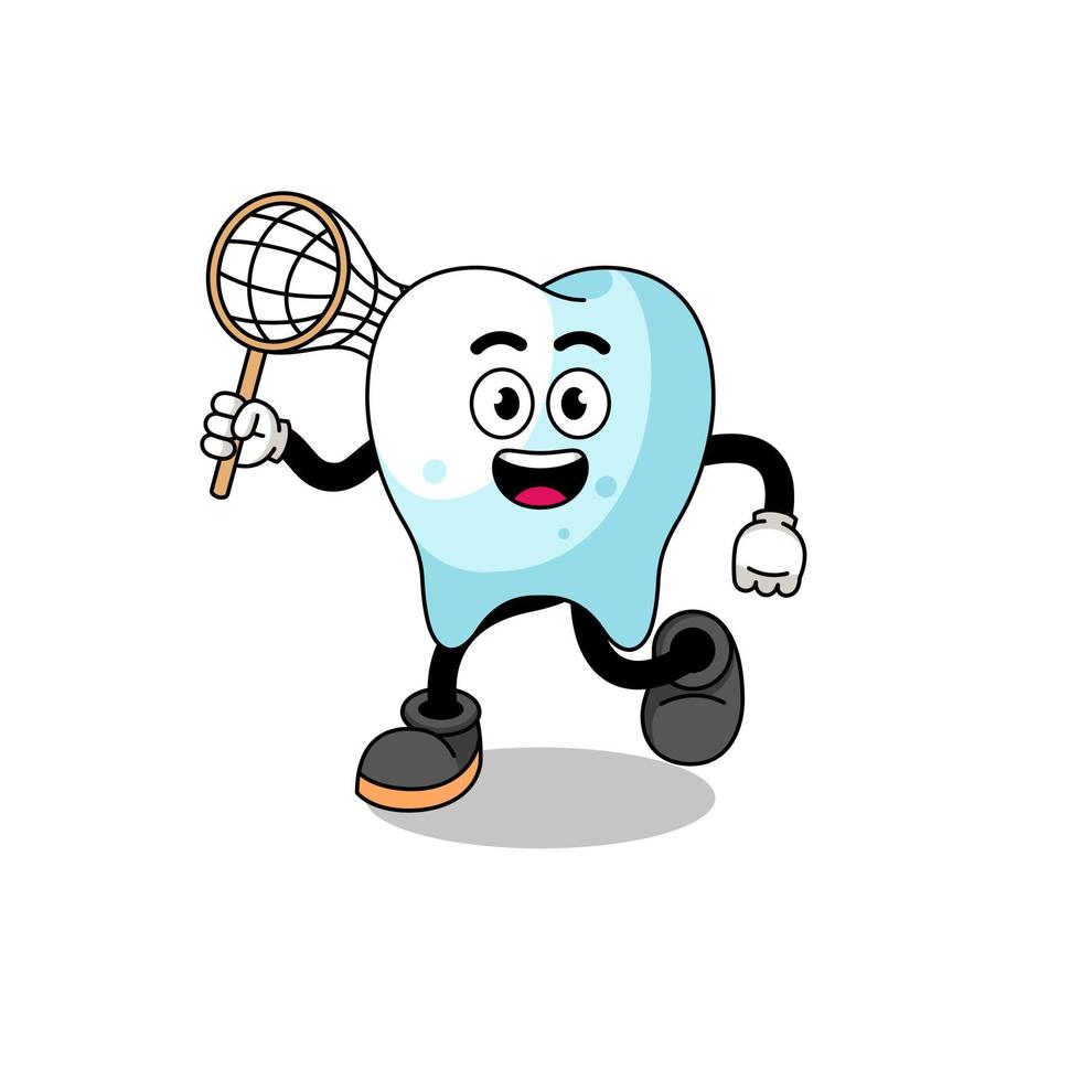 Cartoon of tooth catching a butterfly vector