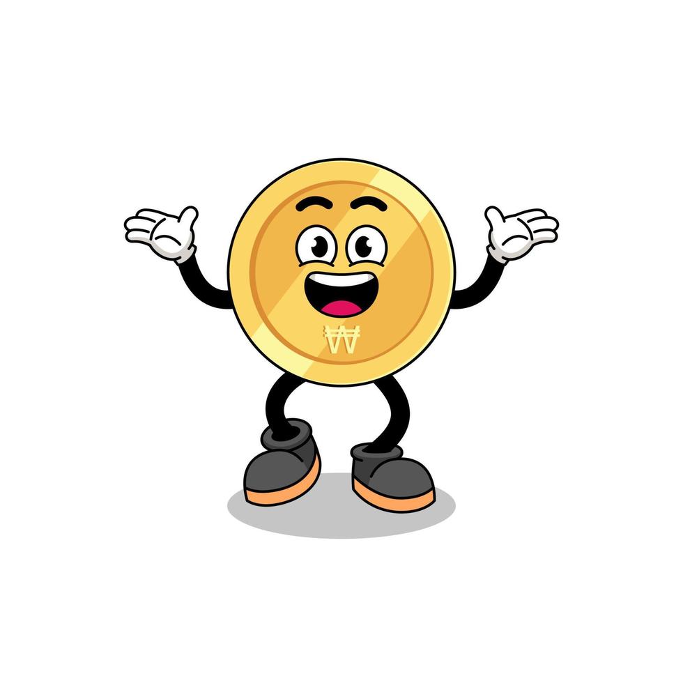 south korean won cartoon searching with happy gesture vector