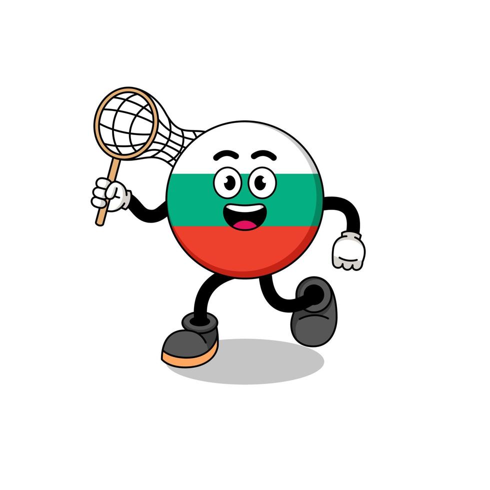 Cartoon of bulgaria flag catching a butterfly vector