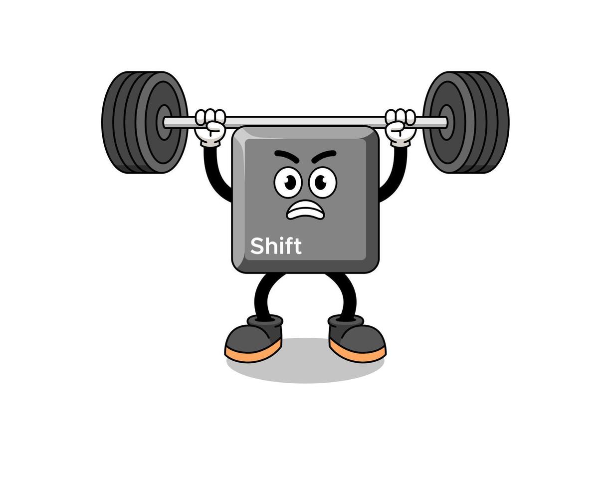 keyboard shift key mascot cartoon lifting a barbell vector