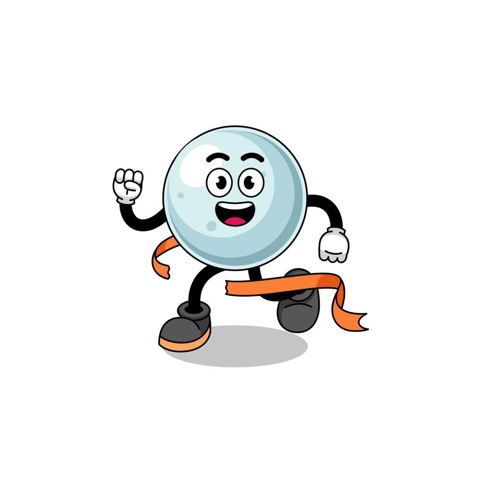 caricatura de mascota de bola de plata corriendo en la línea de meta vector