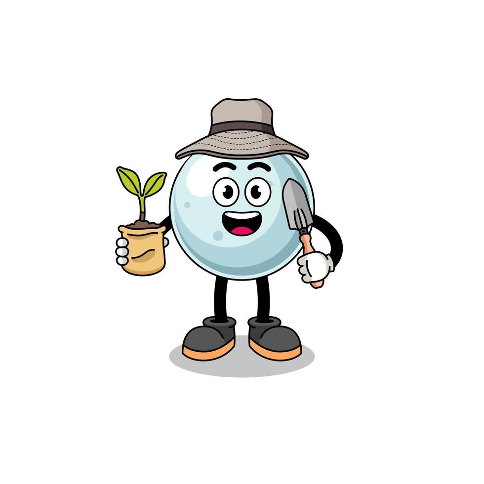 Illustration of silver ball cartoon holding a plant seed vector