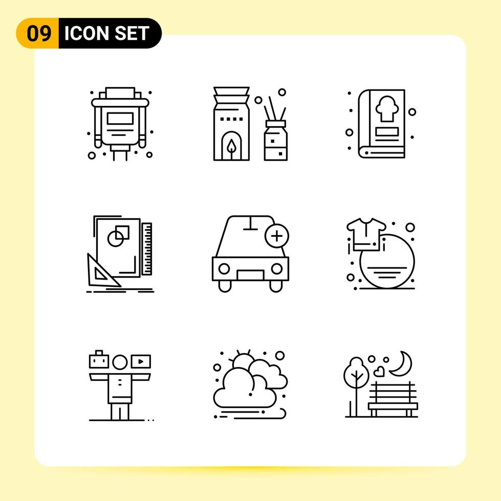 9 Creative Icons for Modern website design and responsive mobile apps 9 Outline Symbols Signs on White Background 9 Icon Pack Creative Black Icon vector background