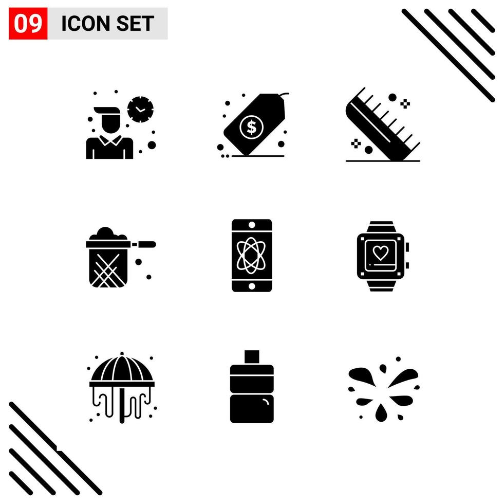 Pixle Perfect Set of 9 Solid Icons Glyph Icon Set for Webite Designing and Mobile Applications Interface Creative Black Icon vector background