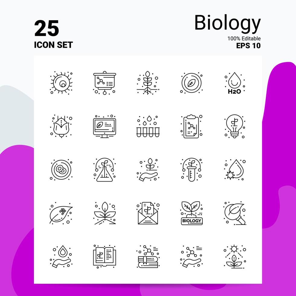 25 Biology Icon Set 100 Editable EPS 10 Files Business Logo Concept Ideas Line icon design vector