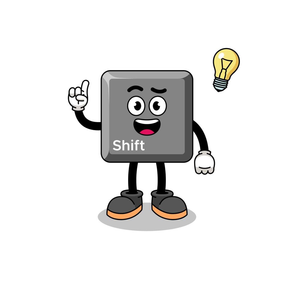 keyboard shift key cartoon with get an idea pose vector