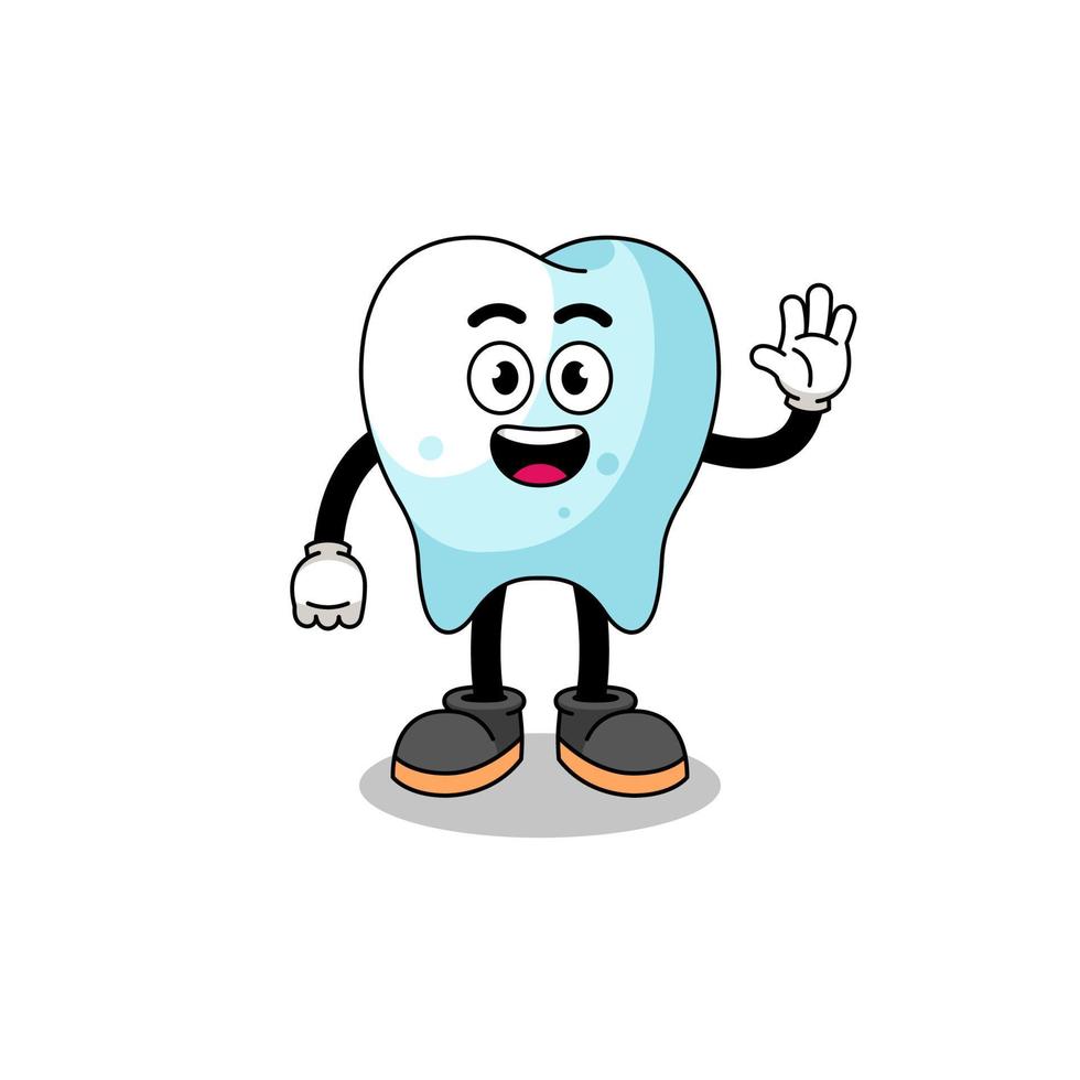 tooth cartoon doing wave hand gesture vector