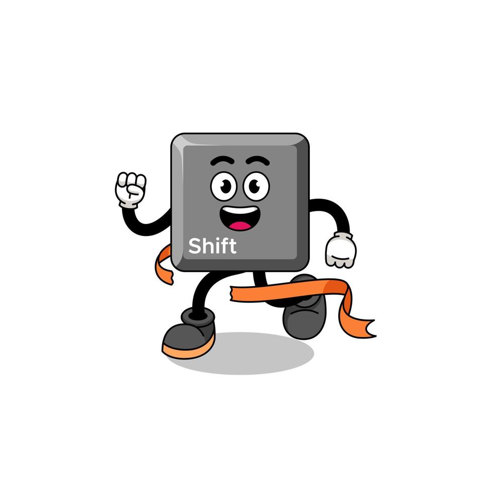 Mascot cartoon of keyboard shift key running on finish line vector