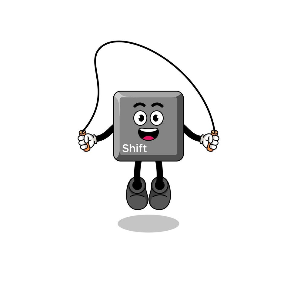 keyboard shift key mascot cartoon is playing skipping rope vector