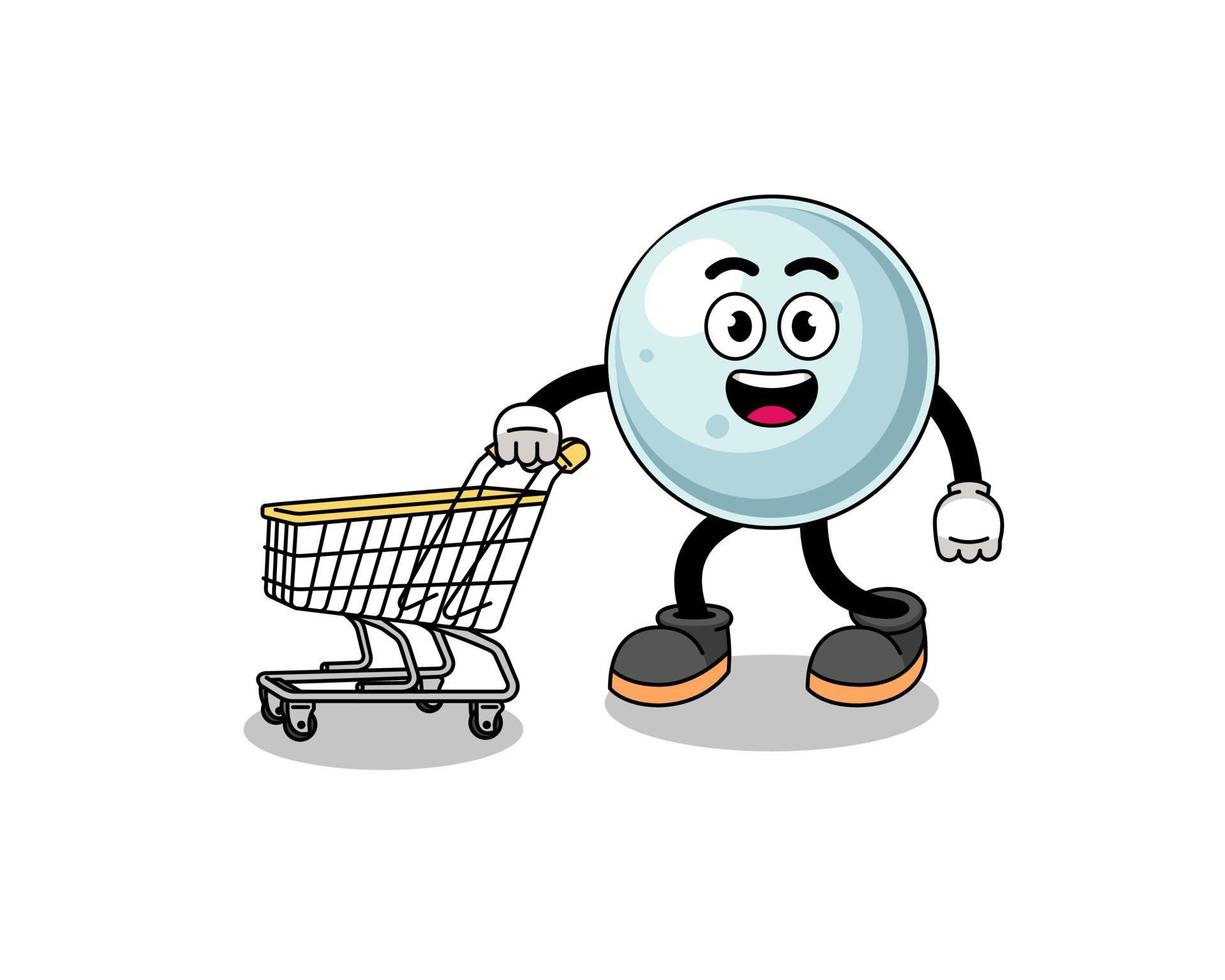 Cartoon of silver ball holding a shopping trolley vector