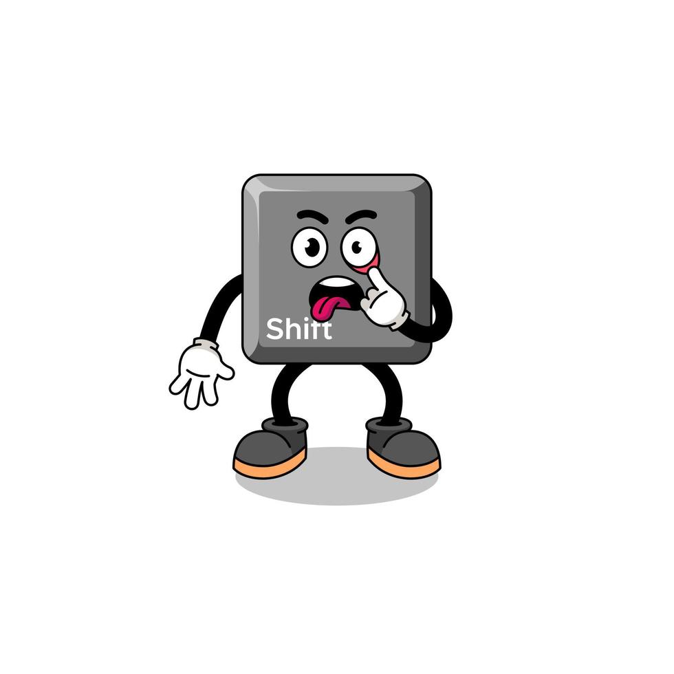 Character Illustration of keyboard shift key with tongue sticking out vector