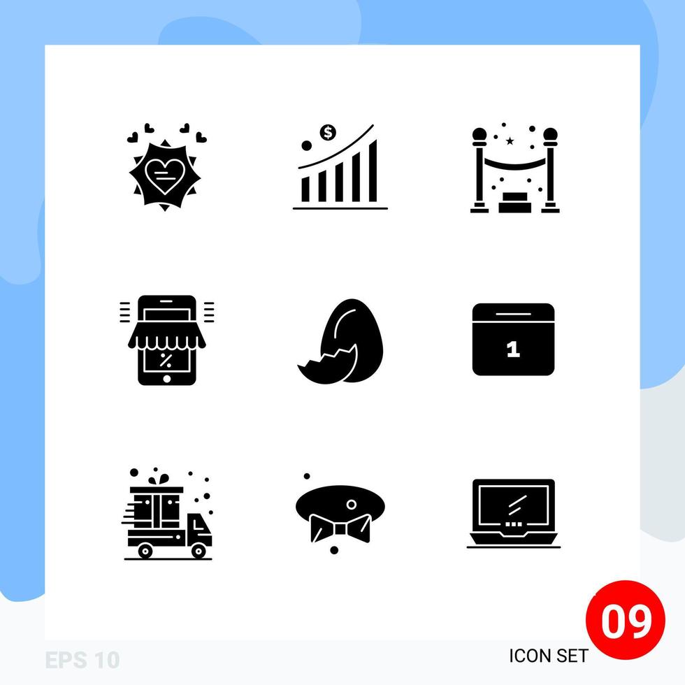Modern Set of 9 Solid Glyphs and symbols such as easter shopping queue marketplace online Editable Vector Design Elements
