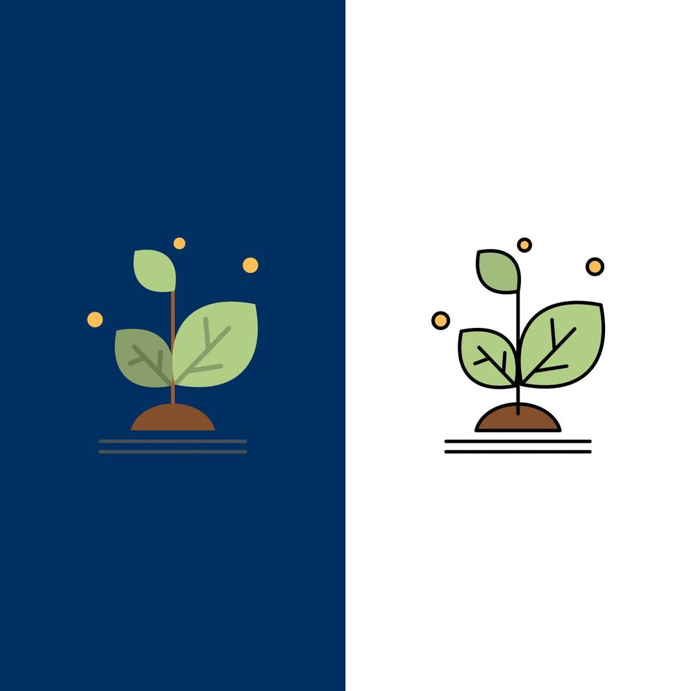 Plant Grow Growth Success  Icons Flat and Line Filled Icon Set Vector Blue Background