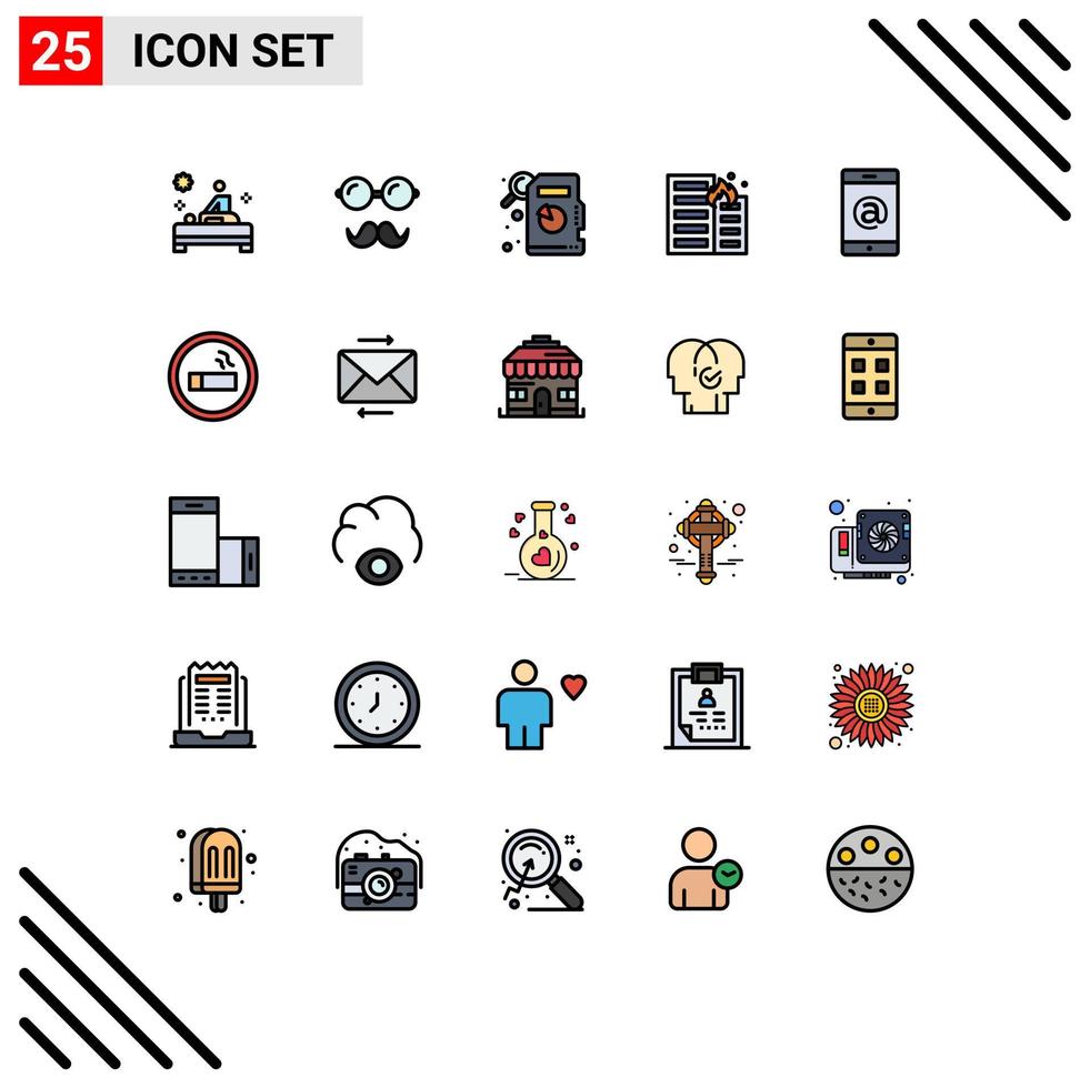 25 Filled line Flat Color concept for Websites Mobile and Apps cell mobile descriptive statistics risk flame Editable Vector Design Elements