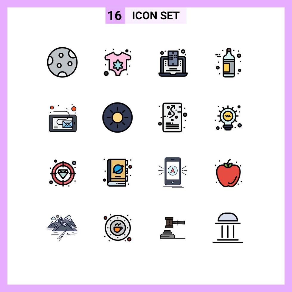 Mobile Interface Flat Color Filled Line Set of 16 Pictograms of message email blog mobile wine alcohol Editable Creative Vector Design Elements