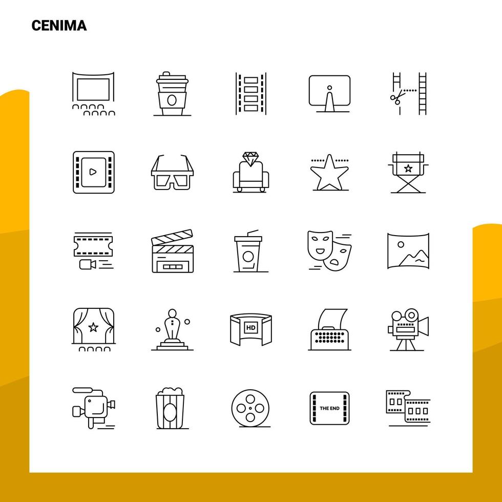 Set of Cenima Line Icon set 25 Icons Vector Minimalism Style Design Black Icons Set Linear pictogram pack