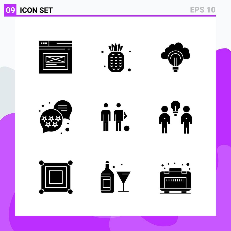 Set of 9 icons in solid style Creative Glyph Symbols for Website Design and Mobile Apps Simple Solid Icon Sign Isolated on White Background 9 Icons Creative Black Icon vector background